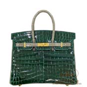 GX HERMES@o[L 25cm [Birkin 25cm]@jeBJX@F[tHZ~OgD[gD[ (gDeB[O[) [VERT FONCE(67)/GRIS TOURTERELLE(81)]@S[h