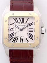 国内最大級カルティエスーパーコピー カルティエ時計コピー Cartier サントス100 zW20072X7 ＳＧ　茶皮 ホワイト