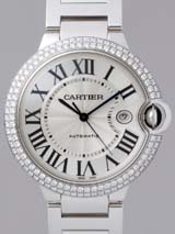 国内最大級カルティエスーパーコピー カルティエ時計コピー Cartier バロンブルー　ケースダイヤ ｚWE9009Z3 WＧ　ＬＭ シルバー