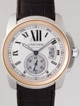国内最大級カルティエスーパーコピー カルティエ時計コピー Cartier カリブル ドゥ カルティエ W7100011 PG/SS　ブラウン皮 シルバー